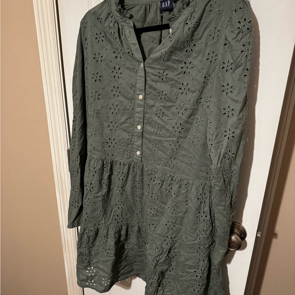 GAP Olive Eyelet Button-Up Dress